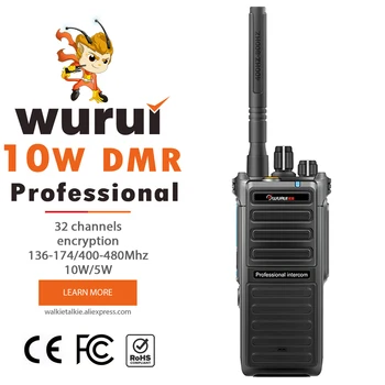 Wurui DM760 10W profesionālās DMR digitālo walkie talkie, divvirzienu radio radio šķiņķis ērts Mobilā policijas uhf, vhf garā distance 10km