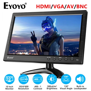 Eyoyo EM10M 10 Collu Monitoram Ar Skaļruni 1024x600 Displejs HD TFT Ekrāns Atbalsta AV VGA BNC HDMI Video Ievade CCTV DVD, DVR DATORU