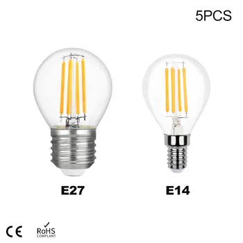 5GAB G45 E14 E27 Retro Edison LED Kvēldiega Spuldzes Lampas Aptumšojami 220V Spuldzes Spuldze Vintage Lustras Sveču Gaismā