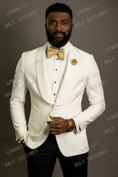 JELTONEWIN Elegants Vīriešu Uzvalks Kāzām 2022 Pasūtījuma izgatavotu 2 Gabals Vīriešu Komplekti Balta Jaka Melna Elsas Formālu Uzvalku Līgavainim Tērpi