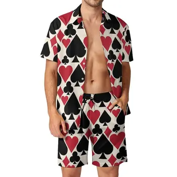 Pokera Kārtis Pludmalē Vīriešiem Komplekti Kazino Jautri Gadījuma Krekls Noteikts Vasaras Modelis Šorti 2 Gabals Vintage Apģērbam, Plus Izmērs
