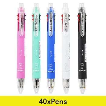 40Pcs 6 in 1 Multicolor Lodīšu Pildspalvu Ietver 5 Krāsas Lodīšu Pildspalvu, 1 Automātiskā Zīmuļa Top Dzēšgumiju par Marķēšanu, Rakstot Biroja Skola