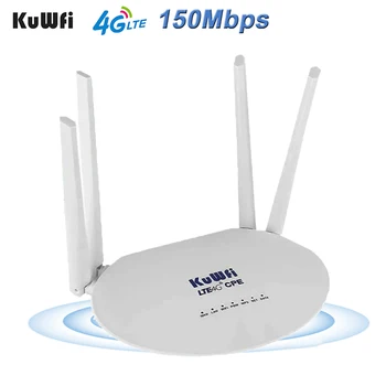 KuWfi Atslēgts Wifi Rūteris, 3G, 4G Modemu, 150Mbps LTE Maršrutētāju ar WAN LAN Ports 4GAB Ārējās Antenas 32 Ierīcēm (Plug and Play)