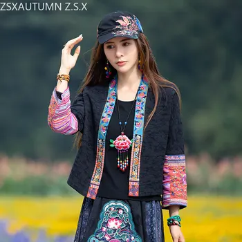 Ķīnas Jaku Izšūšana Tang Uzvalku Ar Garām Piedurknēm Pavasara Violeta Melna Jaciņa Sievietēm Nacionālā Stila 2023 Jaunu Vintage Īss Mētelis