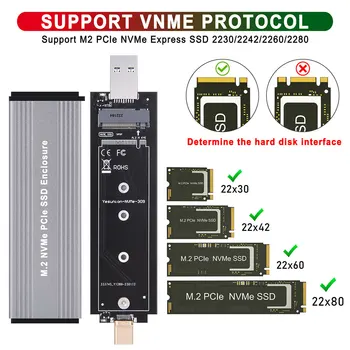 M. 2 NVME SSD Būra, Alumīnija Sakausējumu SSD diska korpuss ar USB C 3.1 Gen 2 USB3.0 M., 2 M Taustiņš Kameras 2230 2242 2280 2260 M2
