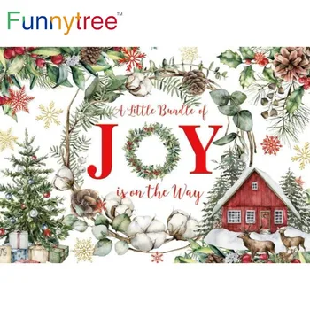 Funnytree Baby Dušas Ziemas Ziemassvētku Puse Fona Klēts Vainags Sniegpārslas Atstāj Dzimšanas Dienu, Koku, Kokvilnu Photophone Fonu