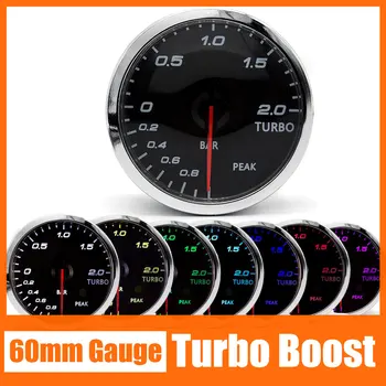 60mm Turbo Boost Gauge Universālā Sacīkšu Auto Turbo Mērītājs 7 Krāsas, LED Apgaismojumu Rādītāju -1-2 Bar / 12V Sacīkšu Auto Platums