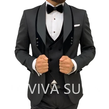 Itālijas Tērpi Komplekts Vīriešu Slim Fit 3 Gabals Oficiālu Jaka wth Dubultā Krūtīm, Vestes Bikses Pasūtījuma Līgavainis Uzvalku Kāzu Drēbes