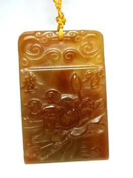 Ķīnas 100% Dabiska Nefrīta Roku cirsts Pīļu Lotus pūķis Kulons Bezmaksas kaklarota