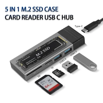 5 in 1 C Tipa RUMBU ātrgaitas USB CENTRMEZGLU, Sadalītāja M. 2 SSD Gadījumā Multiport Atbalsta SD TF, Macbook Datoru Piederumi USB CENTRMEZGLU