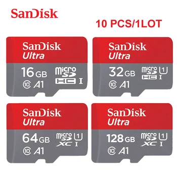 10PCS/DAUDZ Oriģinālu SanDisk Micro SD Kartes 128GB 64GB MicroSDXC Atmiņas Kartes 16GB 32GB MicroSDHC Class10 U1 par Planšetdatora/viedtālruņa