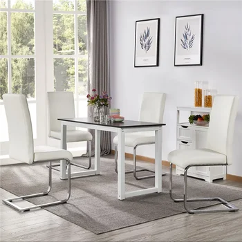 SMAIDS MART Modernās Ēdamistabas Krēsli Mīkstās High-Atpakaļ Ēdamistabas Krēsli PU Ādas Virtuves Krēsli ar Metāla Kājām, Balta