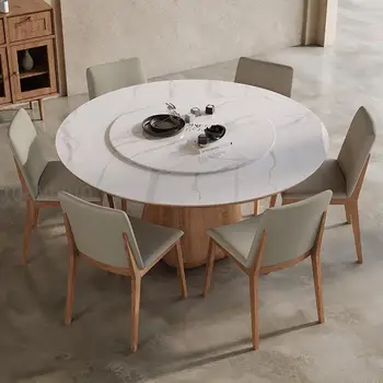 360°Pagrieziena Koka Ēdamistabas Komplekti Stabilu Akmens Plātne Plati Galda Apaļš Virtuves Galds Pakalpojumu Tavolo Pranzo Ēdamistabas Komplekti