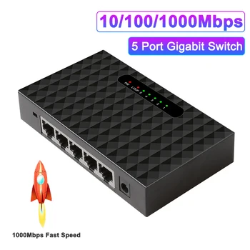 10/100/1000Mbps Tīkla Slēdzi, Gigabit Switch Mini 5 Port Fast Ethernet Switch LAN Hub RJ45 Ethernet un Komutācijas Mezgls Šunta
