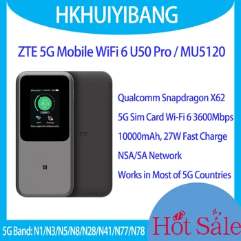 Atslēgt ZTE 5G Portatīvo WiFi U50 Pro 10000mah 27W Ātrās Uzlādes WiFi 6 3600Mbps Mobilo Hotspot 5G Maršrutētāju Sim Kartes Slots MU5120