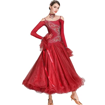 Jauno Sieviešu Balles deju kleitas vizuļi Mūsdienu deju Tērpi garām Piedurknēm Konkurences standarta valsis fokstrots deju kleita