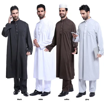 Dubaijas Arābu Islāma Musulmaņu Vīriešu Jubba Thobe Apģērbu Komplekti Ilgi Drēbes 2 Gabals, kas Topi un Bikses Saūda Musulman Ansambļi Valkāt Komplekti