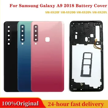 Samsung Galaxy A9 2018 A9 Star Pro A9S A920 A920F Akumulatora Vāciņu Aizmugurējo Durvju Aizmugurējā Stikla Korpusa, Rāmja,+Kameras Objektīva Vāciņu+līme