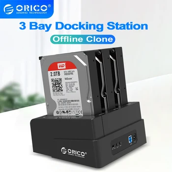 ORICO 3 Bay HDD Docking Station ar Bezsaistes Klons SATA USB 3.0 HDD Docking Station, kas Atbalsta 2.5/3.5 Collu HDD Bezsaistes Kopiju