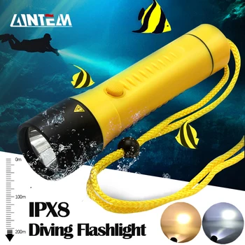 IPX8 Ūdensizturīgs Niršanas Lukturīti XM-L2 Dzeltens Balts LED Lukturītis Iebūvēts 6600mAh Niršanas un Zemūdens Lukturi 100M Gaismas Kempings