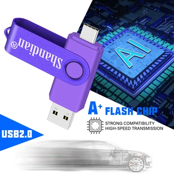 TIPA-C Pen Drive 64GB ātrgaitas USB Flash Drive 32GB Brīvas Pasūtījuma Logo Violeta Pendrive Mobilo Tālruņu Grozāms Memory Stick