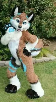 Garspalvains Fox Husky Talismans Tērpu, ko Vilku Suns Fursuit Dzīvnieku Cosplay Tērpu Modes Grima Puses Ziņā Karnevāls Plīša Apģērbs