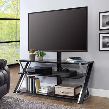 Whalen Xavier 3-in-1 Televīzijas Stand, Black tv stand tv konsoli mēbeles modernās televizora statīvu
