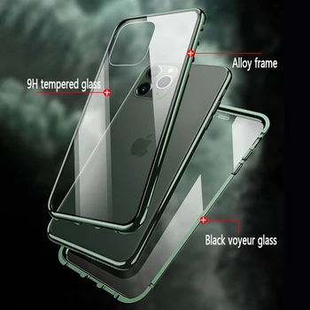 360 Pilnīgu Aizsardzību Metāla Magnētiskās Lietā Par iPhone 12 13 Pro Max 14 iPhone 14Pro X XR XS MAX 7 8 6S Plus Divkārša Stikla Vāks