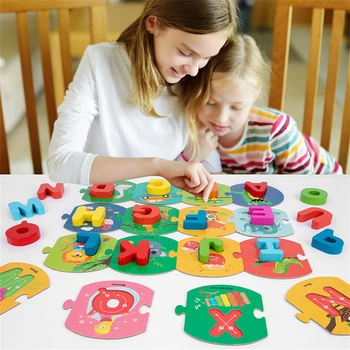 Montessori Koka Puzzle Vēstuli Mača Valodas Materiāls Izglītojošas Rotaļlietas Bērniem Mācīšanās Aktivitātes Bērniem Dāvanu D66Y