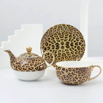 Tējkanna Viena Bona Ķīna Tea Set Porcelāna Angļu Pēcpusdienas Tēja Drinkware Leapord Modelis Keramikas Pods Vienu Teacups 2021