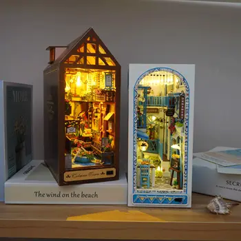 Diy Koka Grāmatu Nook Shelf Insert Miniatūru Veidošanas Komplekts Jūras Māja Casa Plaukts Montāža Bookend Bērnu Dzimšanas Dienas Dāvana