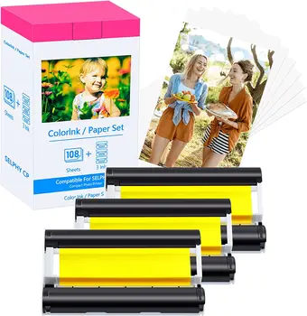 Aken KP-108IN Saderīgu Canon Selphy Tintes un Papīra CP1200 CP1000 CP910 CP800 CP780 ar Tintes Kasetne Selfie Printera Papīrs