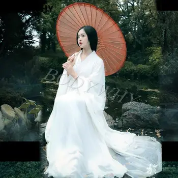 Elegants Sieviešu Dāmas Retro Šiks Balta Kleita Ilgi, Ķīnas Seno Pasaku Apģērbu Hanfu Tang Kleita Cosplay Kostīms