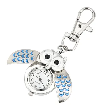 Modes Unisex Keychain, Kabatas Pulksteņu Metāla Sakausējuma Keyring Vintage Pūce Formas Pulkstenis Key Chain Soma Auto Dzimšanas dienas Dāvanas Relogio часы