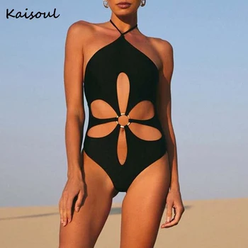 Melns Izgriezt Pavada viengabala Peldkostīms Sievietēm Sexy Aukliņu Monokini Peldkostīmi 2023 Beach peldkostīms Beachwear