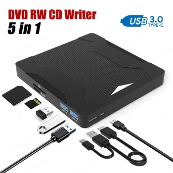 Usb Ārējais Dvd Lasītājs, USB 3.0 C Tipa DVD-RW CD-RW Rakstītājs Ieraksti TF SD Optisko Disku CD / DVD ROM Rakstnieks PC Klēpjdators