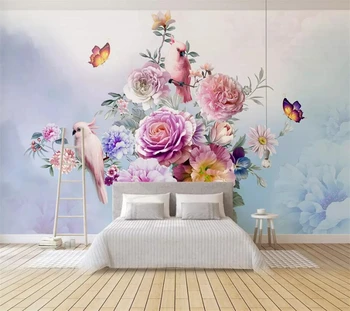 beibehang Custom tapetes, 3d foto sienas ar roku apgleznotus vintage rožu papagailis TV fona sienas dzīvojamā istabā, guļamistabā, 3d tapetes