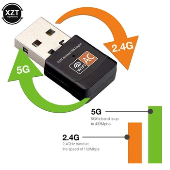 Bezvadu USB Adapteri 600Mbps Wifi Tīkla Karte Ethernet tīkla Antenas Wi-fi Uztvērējs, USB LAN AC Dual Band 2.4 G 5GHz PC Dongle