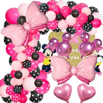 119pcs Minnie Mouse Tēma Balonu Vainags Arku Komplekts Rozā Melns Mickey Sirds Balons Apdare Meitenēm Dzimšanas dienas svinības Dekori