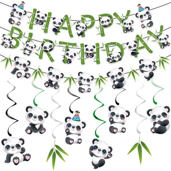 Gudrs Panda Banner Spirāli Karājas Apdare panda Tēma Happy Birthday papīra banner bērniem dzimšanas dienas ballīti Baby Dušas piederumi