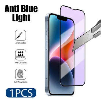 Anti Zilā Gaisma Screen Protector For iPhone 14 pro max 13 12 11 Pro Full Cover Rūdīts Stikls iPhone 14 Plus 12 Mini Stikla