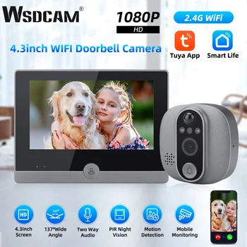 WSDCAM WIFI Durvju Peephole Kamera 4.3 Collu LCD Video Durvju 137° Platleņķa Tuya Smart Durvju Zvanu Nakts Redzamības Video Intercom