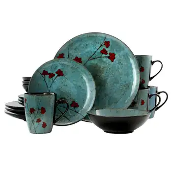 Akcenti 16 Gabals Keramikas Dinnerware Komplekts Zilā krāsā