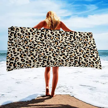 Leopards Drukāt Pludmales Dvieli Sievietēm Viegls Sexy Pamanīja Gepards Pludmales Dvieli Ātri Sausas Super Absorbējoša Frotē Auduma Dvieļi