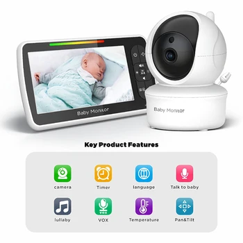 5.0 Collu Baby Monitors ar Kameru, Mobilo Video Aukle HD Drošības Nakts Redzamības Temperatūra Miega Kamera baby monitor 2-Way Runāt