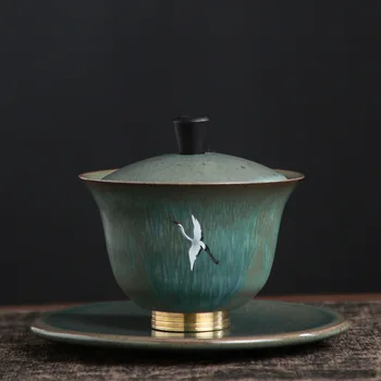 Krāsnī Grauzdētu Ķīniešu Stilā Tējas Tase Peld Celtnis ar Vāciņu Krāsnī Grauzdētu Tējas Tase