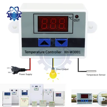 XH-W3001 10.A 12V 24V 220VAC Ciparu LED Temperatūras Slēdzis Kontrolieris Inkubatoru Dzesēšanas Slēdzis Apkures Termostats NTC Sensors