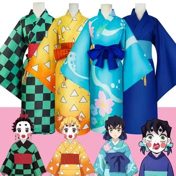 Anime Demon Slayer Hashibira Inosuke Kamado Tanjirou Agatsuma Zenitsu Cosplay Tērpu Halloween Japāņu Kimono Vienotu Parūka Uzvalks