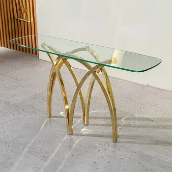 mājas mēbeles zelta metāla bāzes konsoles galda luksusa taisnstūra tērauda, stikla gaitenis konsoles galda