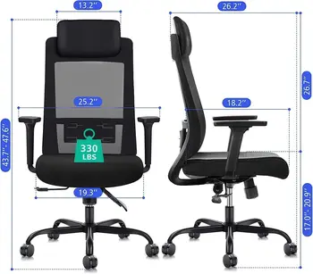 Datora Galds Krēsli - Acs Mājas Biroja Galds Krēsli ar Muguras Atbalsts un 3D Regulējamiem roku Balstiem (High Atpakaļ)